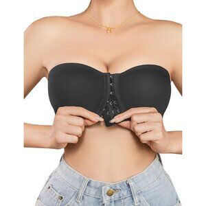 Womens Seamless Padded Bandeau Bra Medium Front Closure No Slip Support